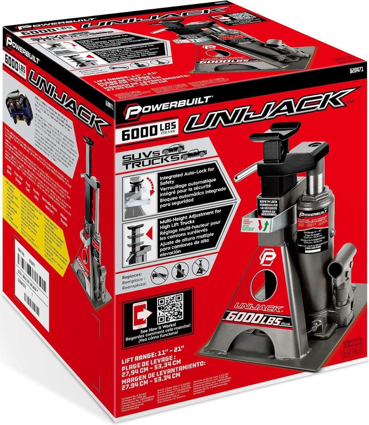 Alt view image 4 of 7 - 3 Ton, Bottle Jack and Jack Stands in One, 6000 Pound Capacity, All-in-One Car Lift, Heavy Duty Vehicle Unijack, Wide Base, 620471