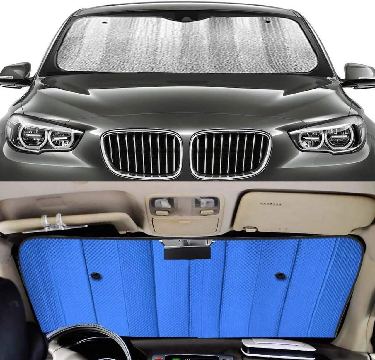 Alt view image 3 of 6 - Windshield Sunshade Car Foldable UV Ray Reflector Auto Front Window Sun Shade Visor Shield Shade,Keeps Vehicle Cool - Blue (55" x 27.5")