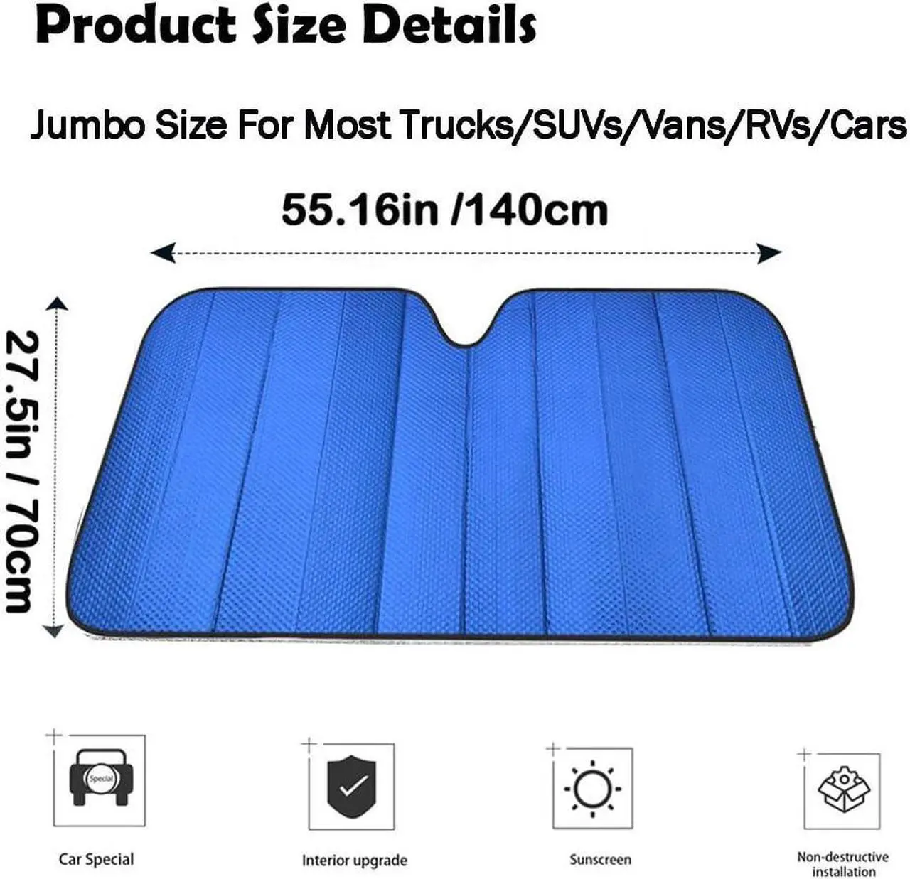 Alt view image 2 of 6 - Windshield Sunshade Car Foldable UV Ray Reflector Auto Front Window Sun Shade Visor Shield Shade,Keeps Vehicle Cool - Blue (55" x 27.5")