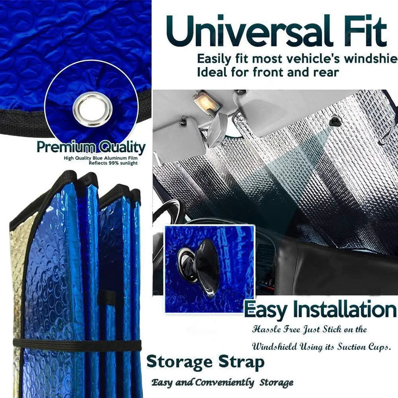 Alt view image 6 of 6 - Windshield Sunshade Car Foldable UV Ray Reflector Auto Front Window Sun Shade Visor Shield Shade,Keeps Vehicle Cool - Blue (55" x 27.5")