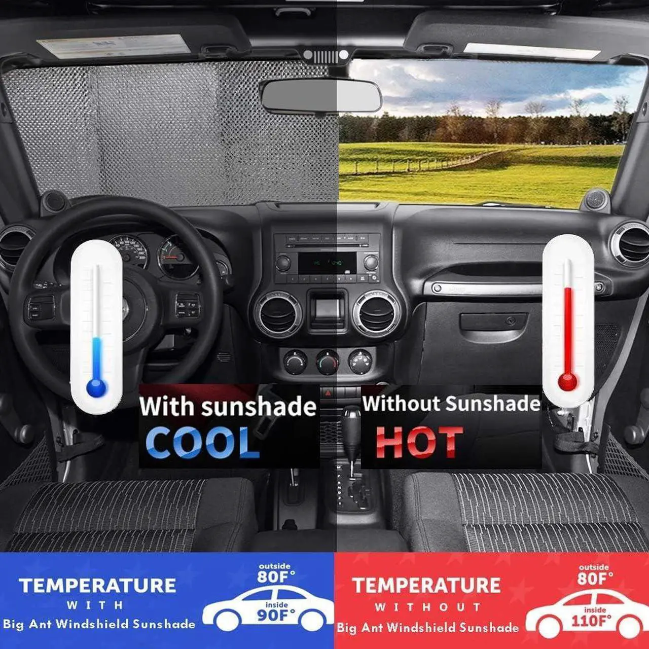 Alt view image 4 of 6 - Windshield Sunshade Car Foldable UV Ray Reflector Auto Front Window Sun Shade Visor Shield Shade,Keeps Vehicle Cool - Blue (55" x 27.5")
