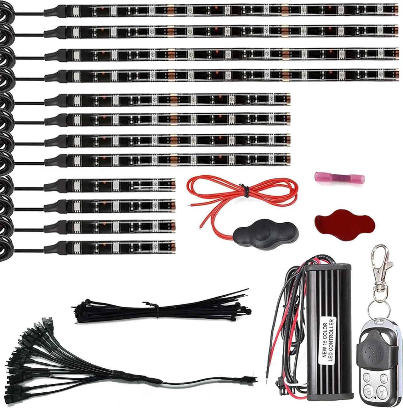 Main image of 12Pcs Vehicle Motorcycle LED Light Kit Strips Multi-Color Accent Glow Lighting Neon Lights Lamp Flexible with Remote