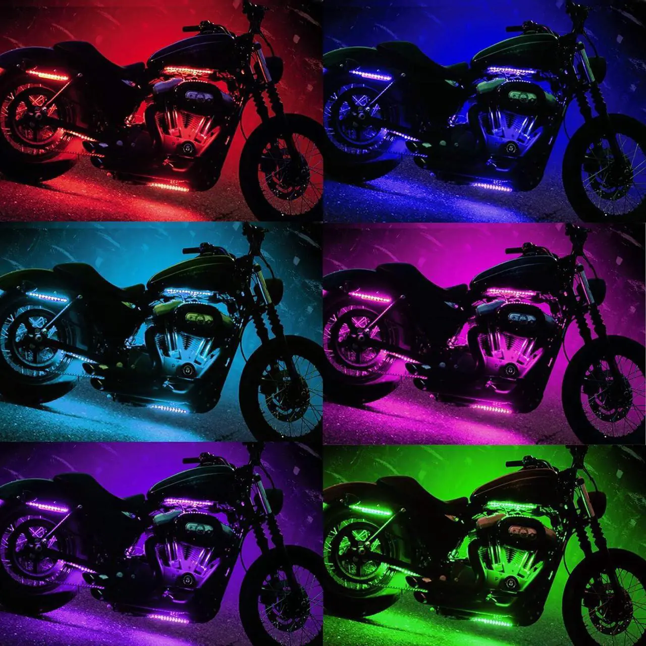 Alt view image 2 of 7 - 12Pcs Vehicle Motorcycle LED Light Kit Strips Multi-Color Accent Glow Lighting Neon Lights Lamp Flexible with Remote