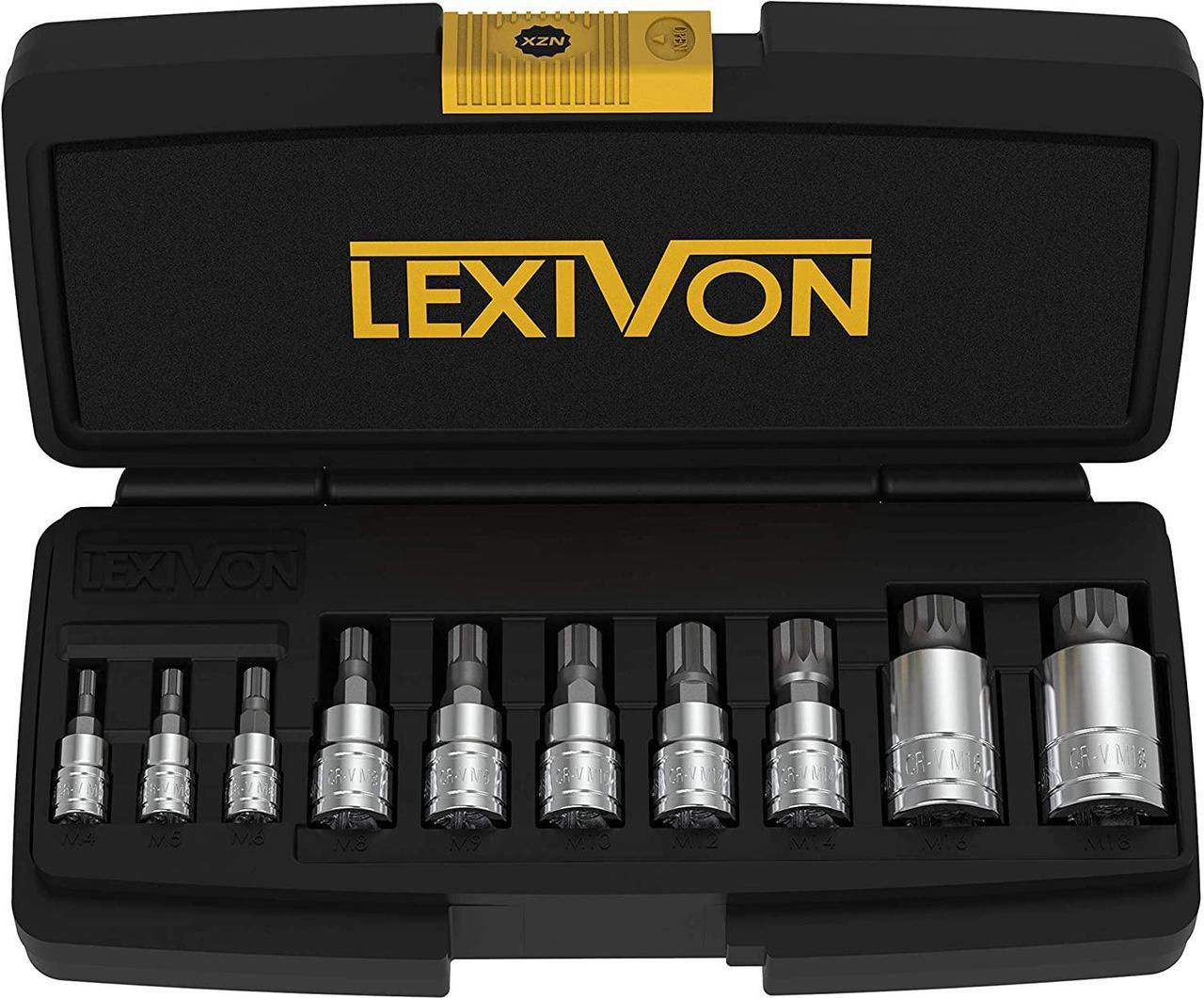 LEXIVON XZN Triple Square Spline Bit Socket Set, Premium S2 Alloy Steel | 10-Piece European Style M4 - M18 Set | Enhanced Storage Case (LX-145)