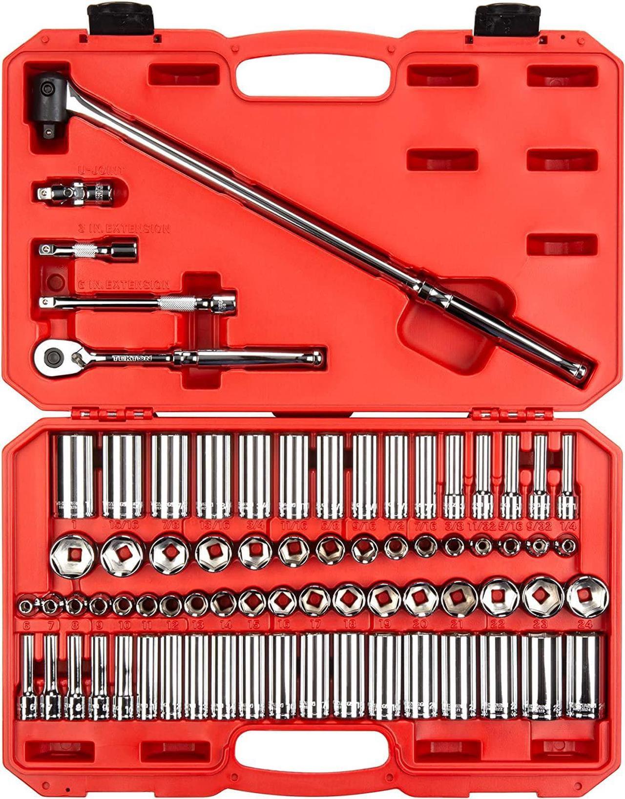 TEKTON 3/8 Inch Drive 6-Point Socket and Ratchet Set, 73-Piece (1/4-1 in., 6-24 mm) | SKT15311