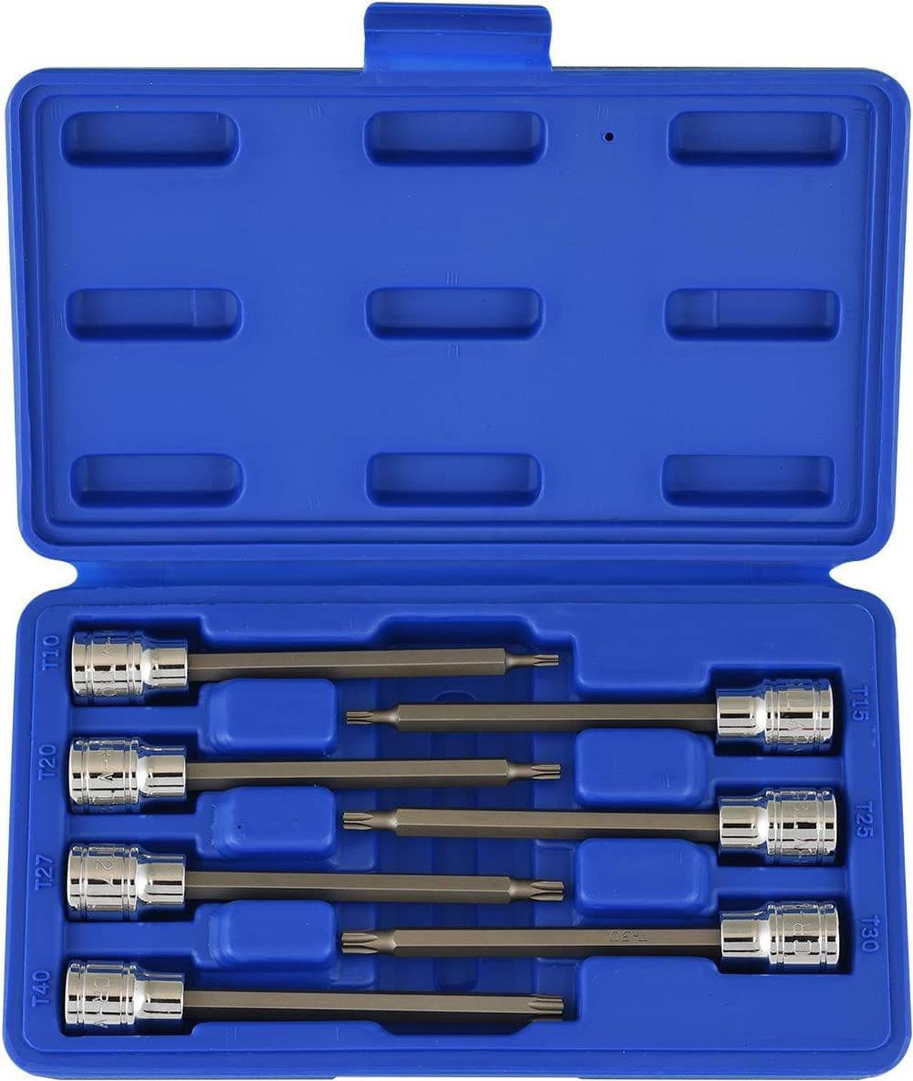 NEIKO 10080A 3/8 Drive Extra Long Torx Star Bit Socket Set | 7 Piece | T10 to T40 | 4-3/8 Length