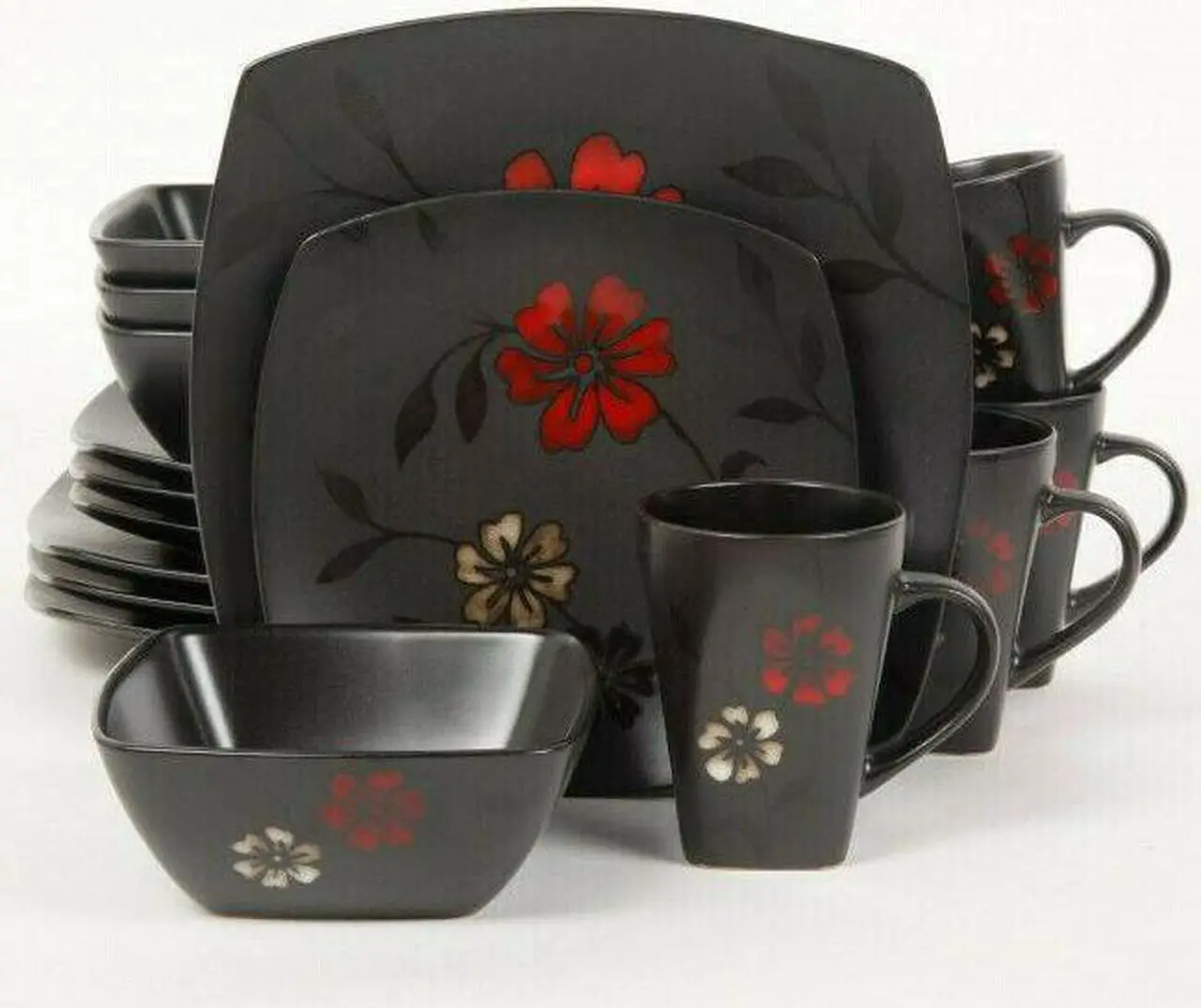 Alt view image 8 of 9 - Gibson Evening Blossom Reactive Glaze Stoneware Dinnerware Set,16 Piece