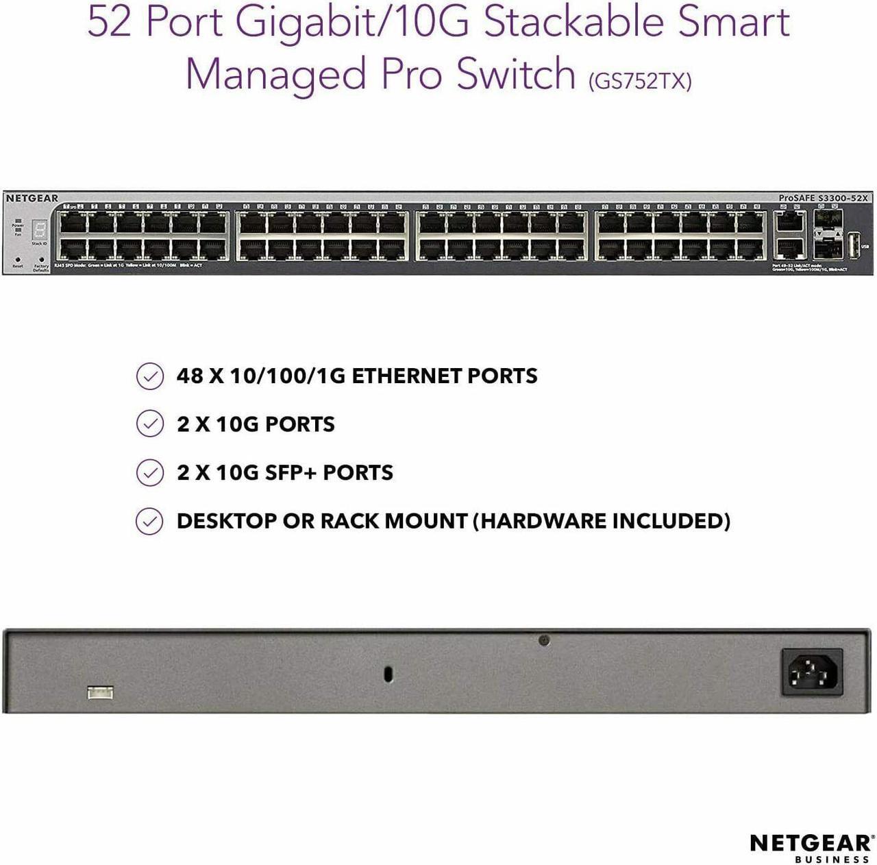 Alt view image 8 of 8 - NETGEAR S3300-52X 52-Port Gigabit Stackable Smart Managed Switch GS752TX-100NES