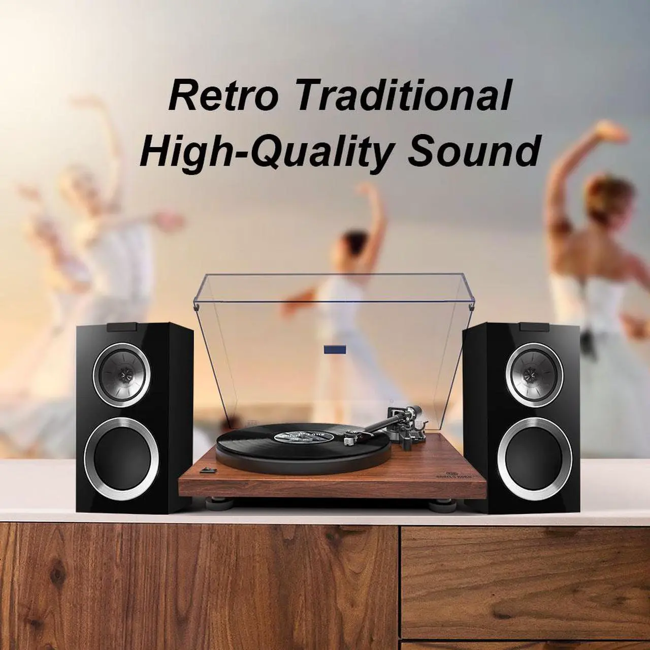Alt view image 3 of 5 - ANGELS HORN Vinyl Turntable Record Player, Built-in 2-Speed Phono Preamp and Belt Drive for Vinyl Records- AT-3600L (Walnut Wood)
