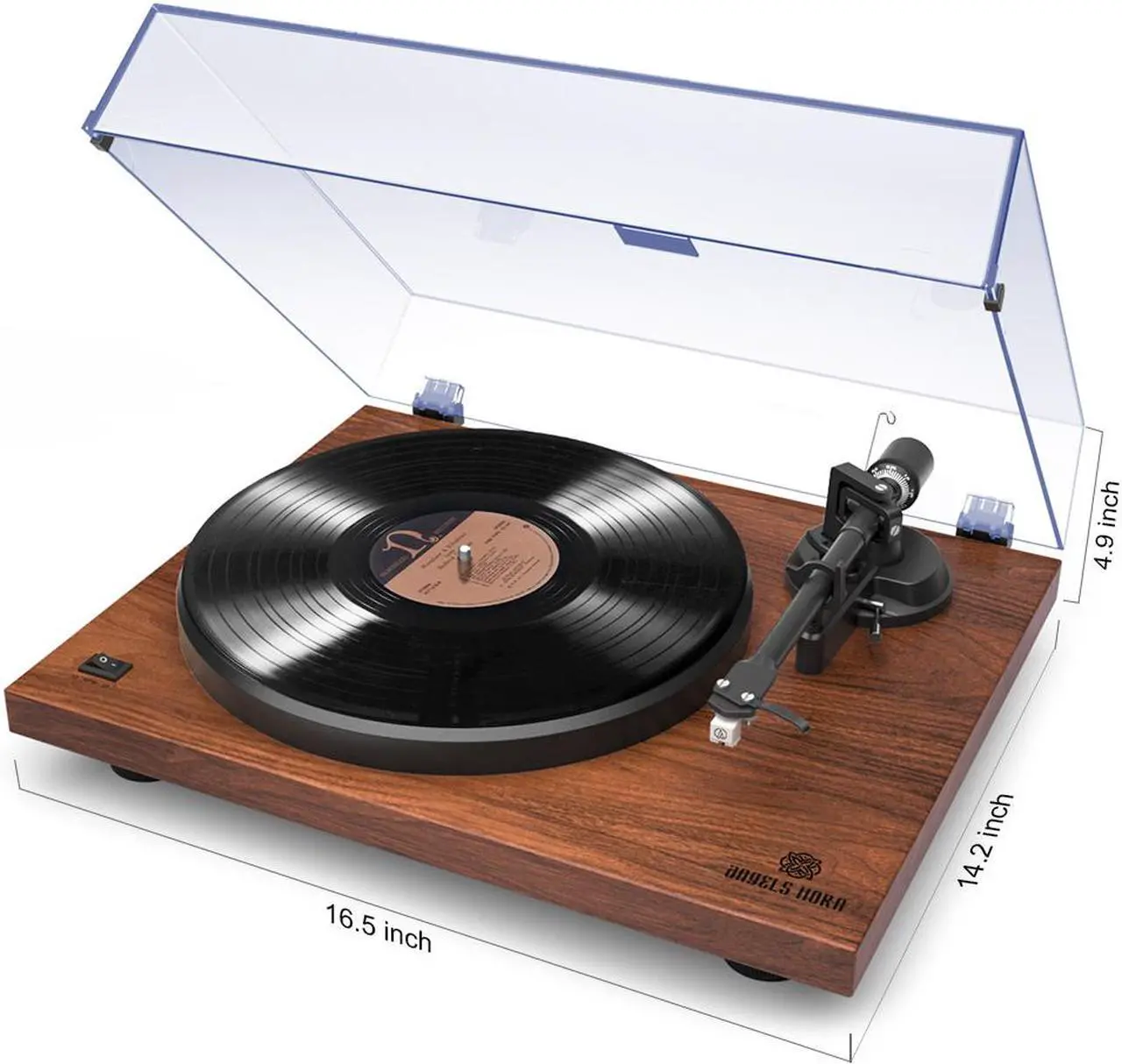 Alt view image 5 of 5 - ANGELS HORN Vinyl Turntable Record Player, Built-in 2-Speed Phono Preamp and Belt Drive for Vinyl Records- AT-3600L (Walnut Wood)