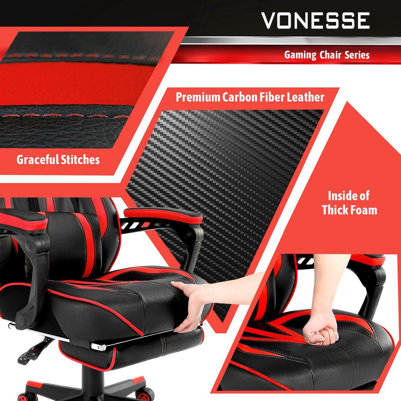 Alt view image 5 of 7 - Reclining Gaming Chair with Footrest, Gaming Computer Chair with Massage, Recliner Computer Chair, High Back Gaming Desk Chair, Racing Style Gamer Chair, Big and Tall Gaming Chairs for Adults (Red)