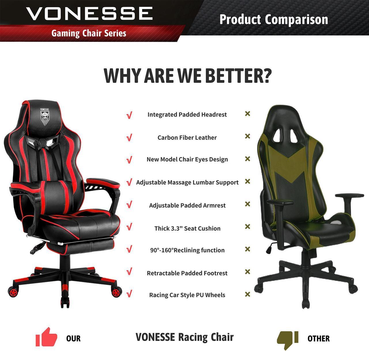 Alt view image 6 of 7 - Reclining Gaming Chair with Footrest, Gaming Computer Chair with Massage, Recliner Computer Chair, High Back Gaming Desk Chair, Racing Style Gamer Chair, Big and Tall Gaming Chairs for Adults (Red)