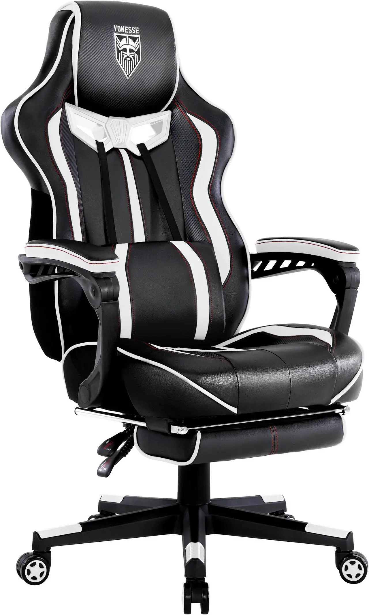 Main image of Vonesse Gaming Chair with Footrest, Reclining Computer Gaming Chair with Massage, Gamer Chair Big and Tall, Game Chair for Adults, Ergonomic Gaming Desk Chair, Racing Chair with Lumbar Pillow (White)