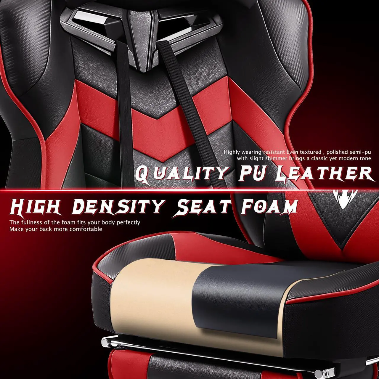 Alt view image 4 of 7 - Zeanus Gaming Chairs for Adults, Ergonomic Gaming Chair with Footrest, Gaming Computer Chair with Massage, Recliner Computer Chair, High Back Gaming Desk Chair, Racing Style Gamer Chair (Red)