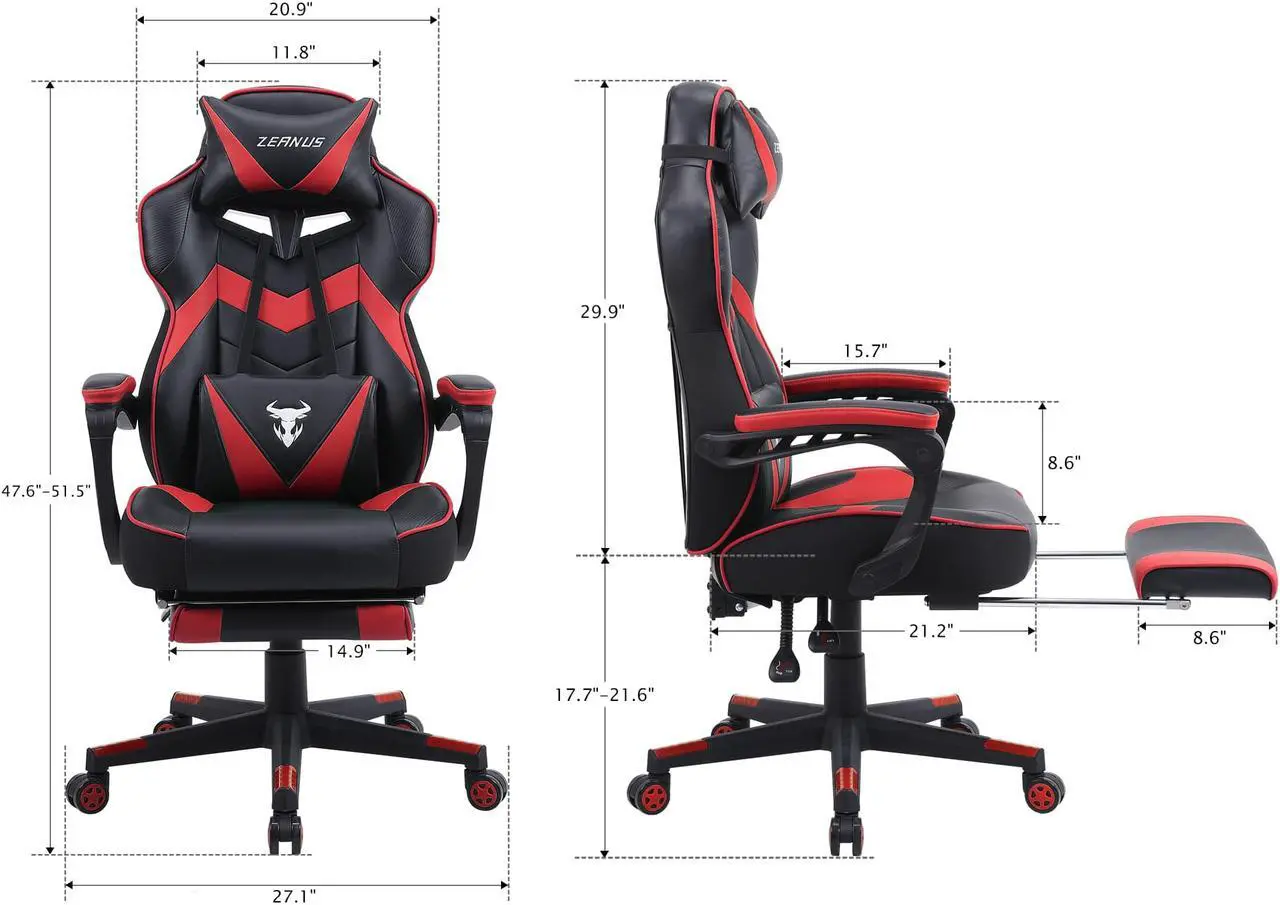 Alt view image 6 of 7 - Zeanus Gaming Chairs for Adults, Ergonomic Gaming Chair with Footrest, Gaming Computer Chair with Massage, Recliner Computer Chair, High Back Gaming Desk Chair, Racing Style Gamer Chair (Red)
