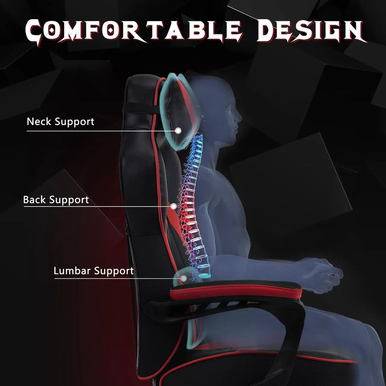 Alt view image 7 of 7 - Zeanus Gaming Chairs for Adults, Ergonomic Gaming Chair with Footrest, Gaming Computer Chair with Massage, Recliner Computer Chair, High Back Gaming Desk Chair, Racing Style Gamer Chair (Red)