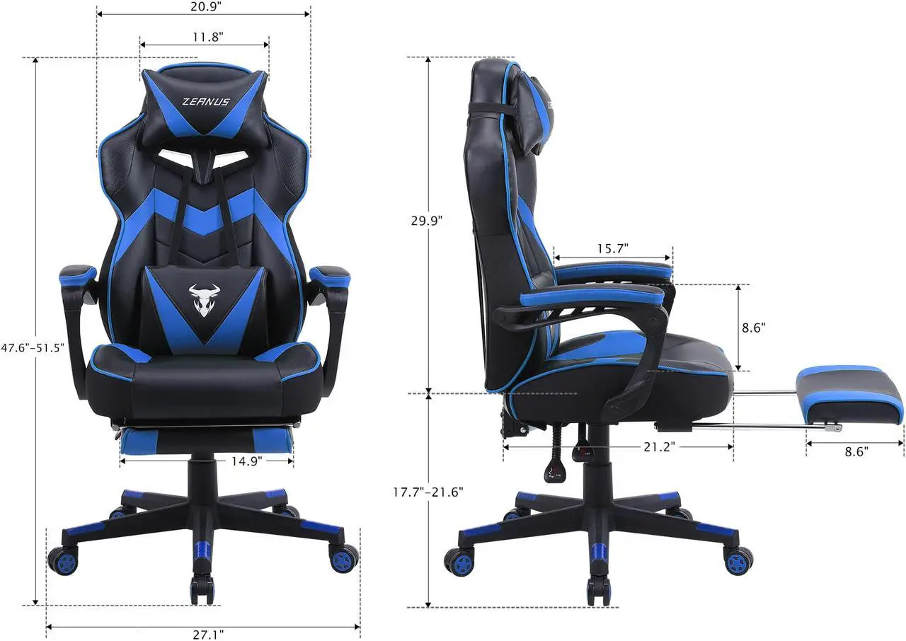 Alt view image 6 of 7 - Zeanus Gaming Chairs for Adults, Gaming Chair with Footrest, Gamer Chair with Massage, High Back Gaming Desk Chair, Ergonomic Gaming Computer Chair, Big and Tall Gaming Chairs (Blue)
