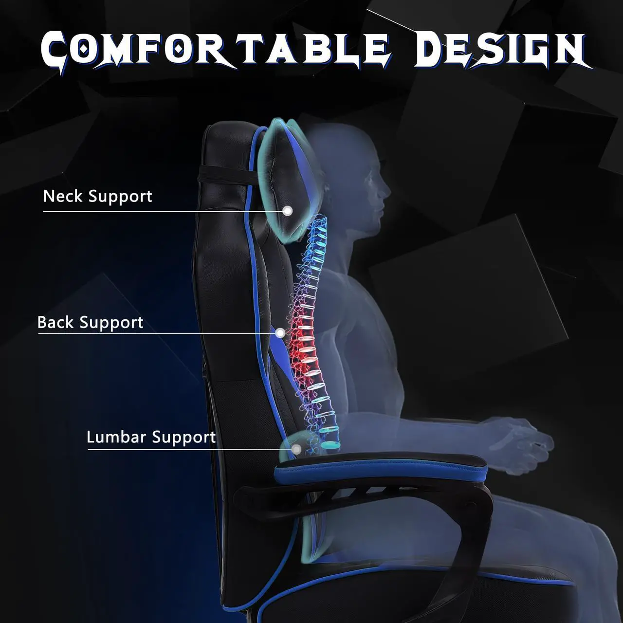 Alt view image 7 of 7 - Zeanus Gaming Chairs for Adults, Gaming Chair with Footrest, Gamer Chair with Massage, High Back Gaming Desk Chair, Ergonomic Gaming Computer Chair, Big and Tall Gaming Chairs (Blue)