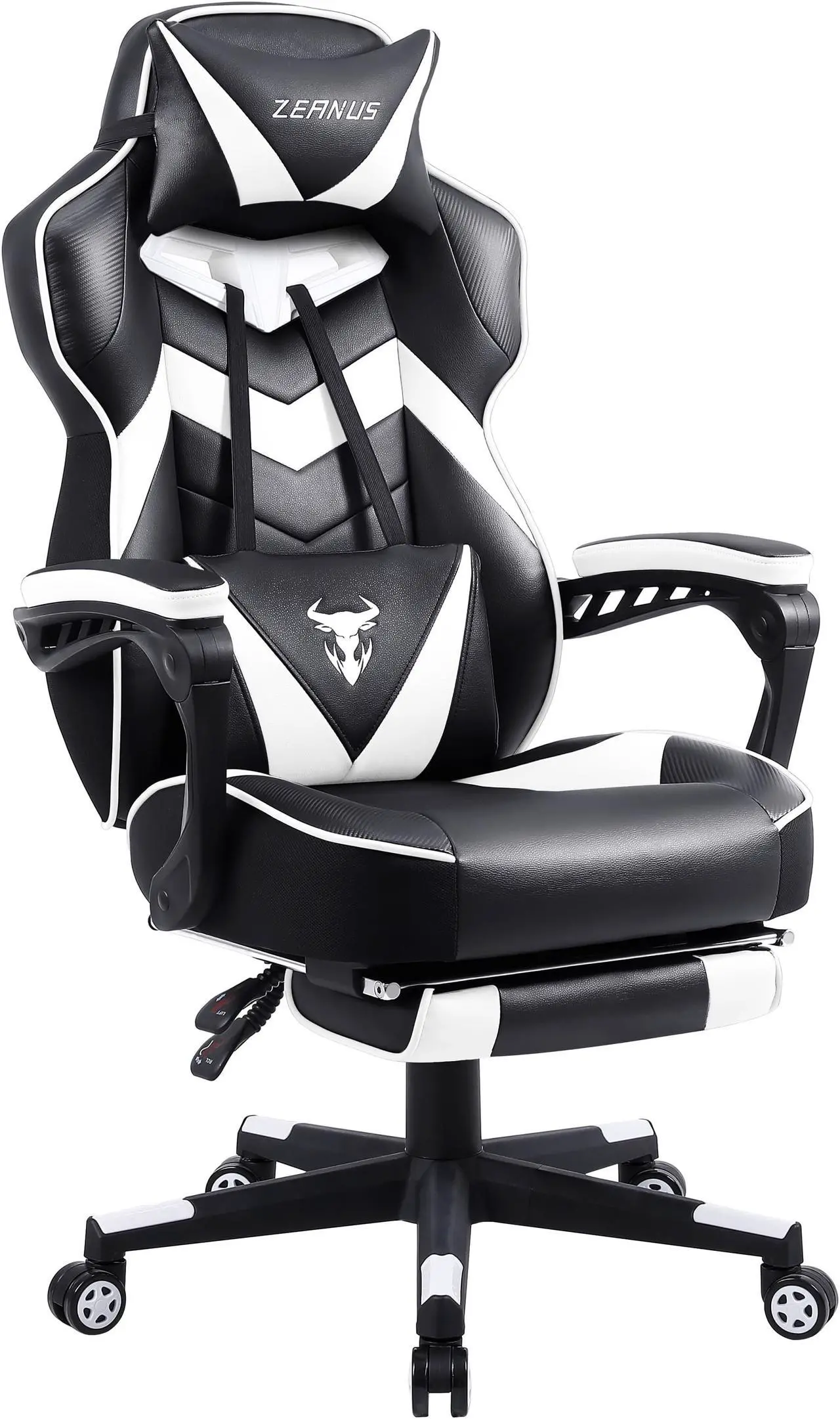 Main image of Zeanus Gaming Chairs for Adults, Ergonomic Gaming Computer Chair, Recliner Computer Chair with Footrest, Office Gamer Chair with Massage, Big and Tall Racing Chair, High Back Gaming Desk Chair (White)