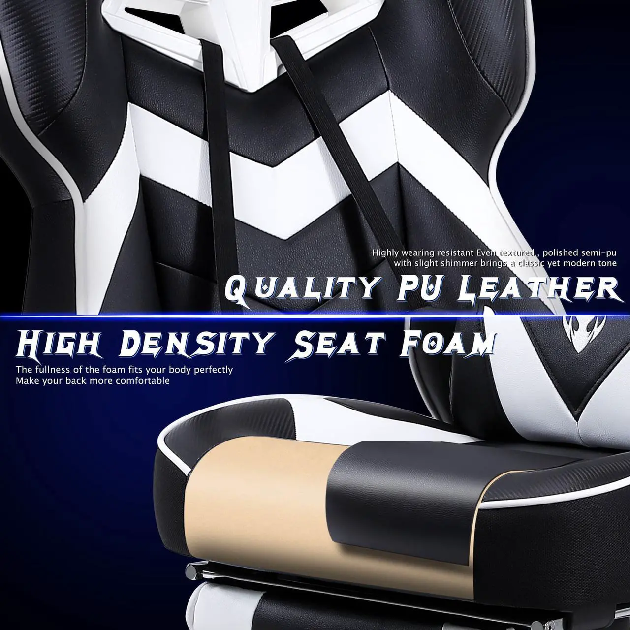 Alt view image 4 of 7 - Zeanus Gaming Chairs for Adults, Ergonomic Gaming Computer Chair, Recliner Computer Chair with Footrest, Office Gamer Chair with Massage, Big and Tall Racing Chair, High Back Gaming Desk Chair (White)