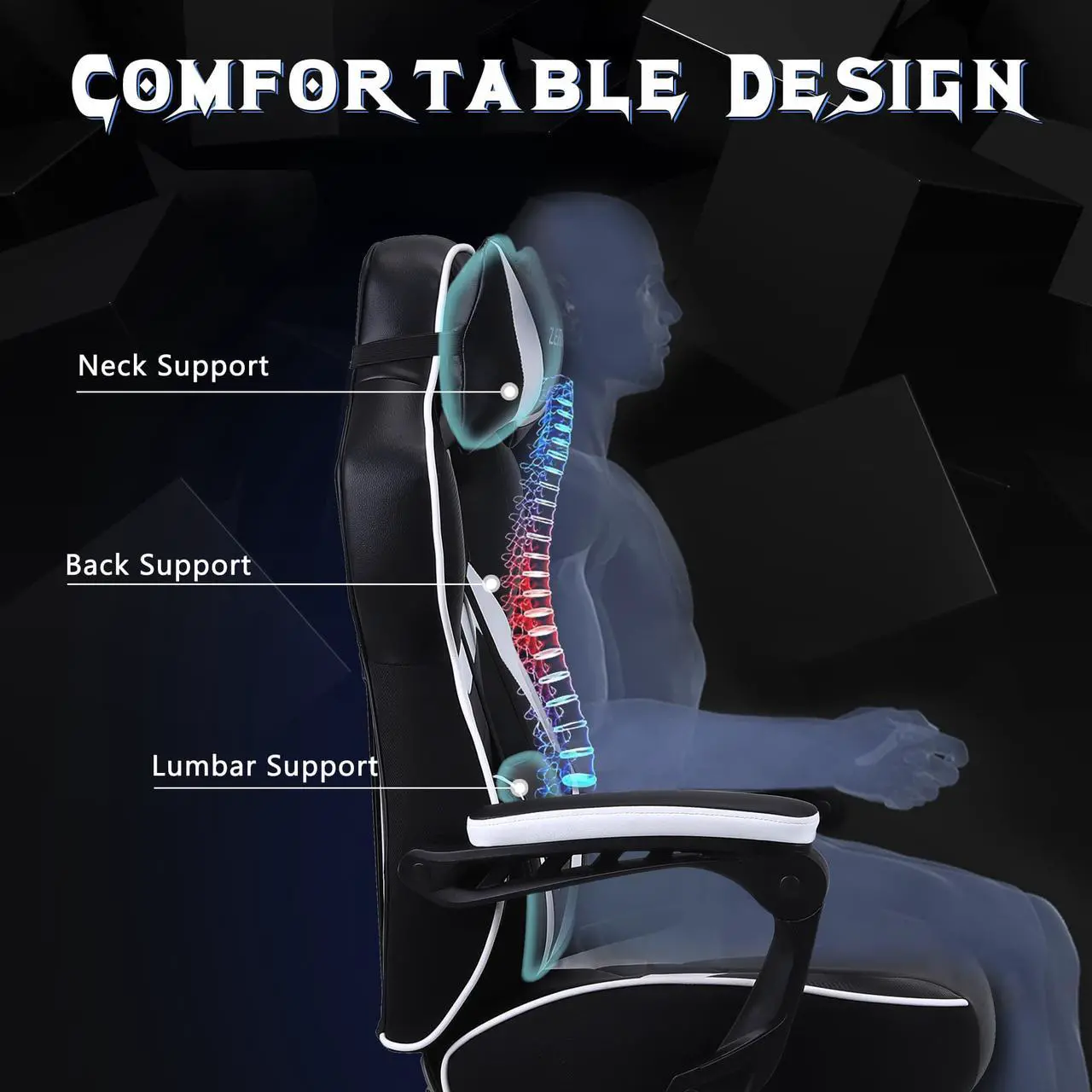 Alt view image 7 of 7 - Zeanus Gaming Chairs for Adults, Ergonomic Gaming Computer Chair, Recliner Computer Chair with Footrest, Office Gamer Chair with Massage, Big and Tall Racing Chair, High Back Gaming Desk Chair (White)