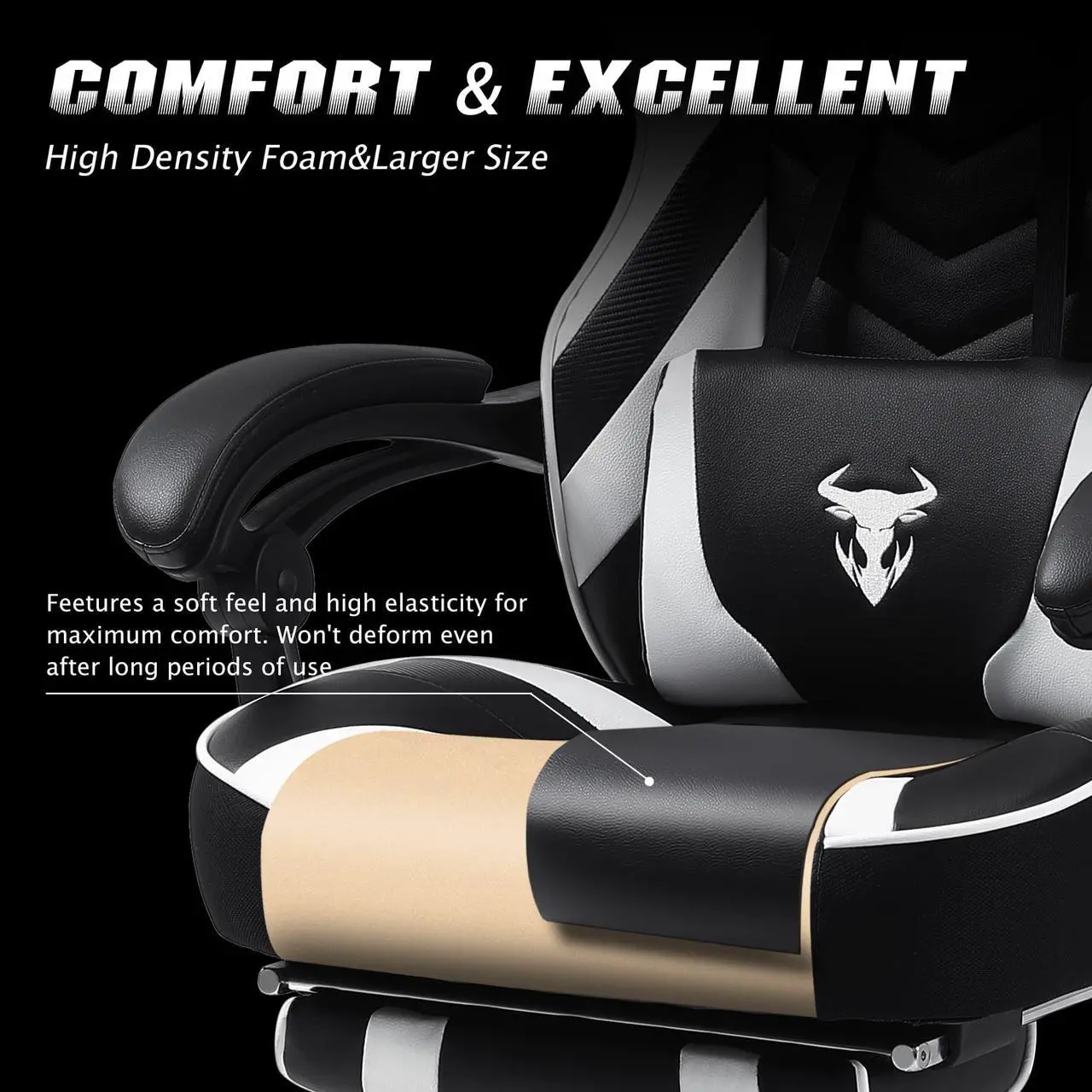 Alt view image 4 of 7 - Zeanus Gaming Chair for Adults, Ergonomic Computer Chair with Footrest, Gaming Chair with Massage, Big and Tall Gaming Chair, Reclining Desk Chair, High Back Racing Chair, E-Sports Gamer Chair (White)