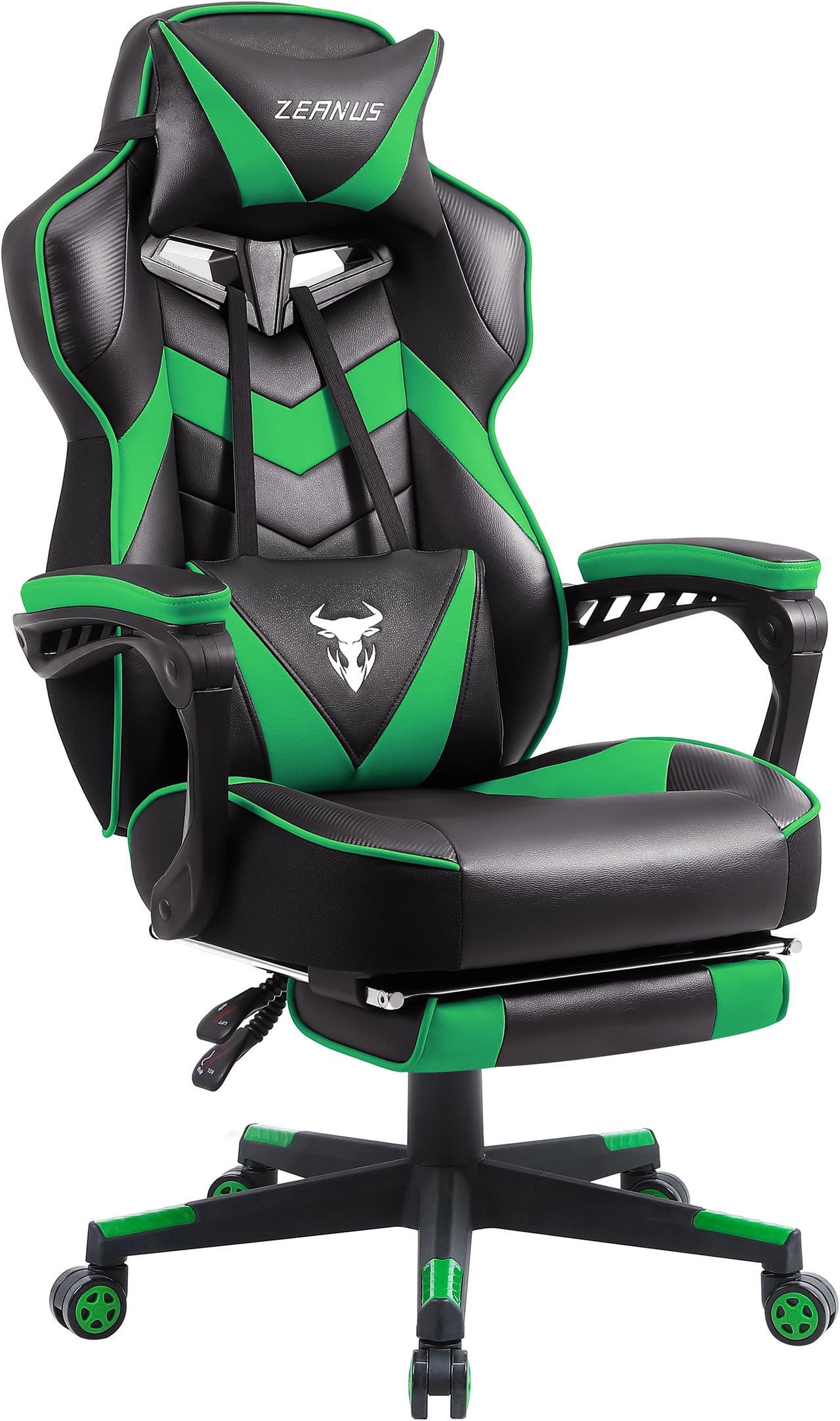 Main image of Zeanus Gaming Chair for Adults Green, Gaming Chair with Footrest, Massage Computer Gaming Chair, Reclining Gaming Desk Chair, Big and Tall Video Gaming Chair, Racing Style Chair, E-Sports Gamer Chair