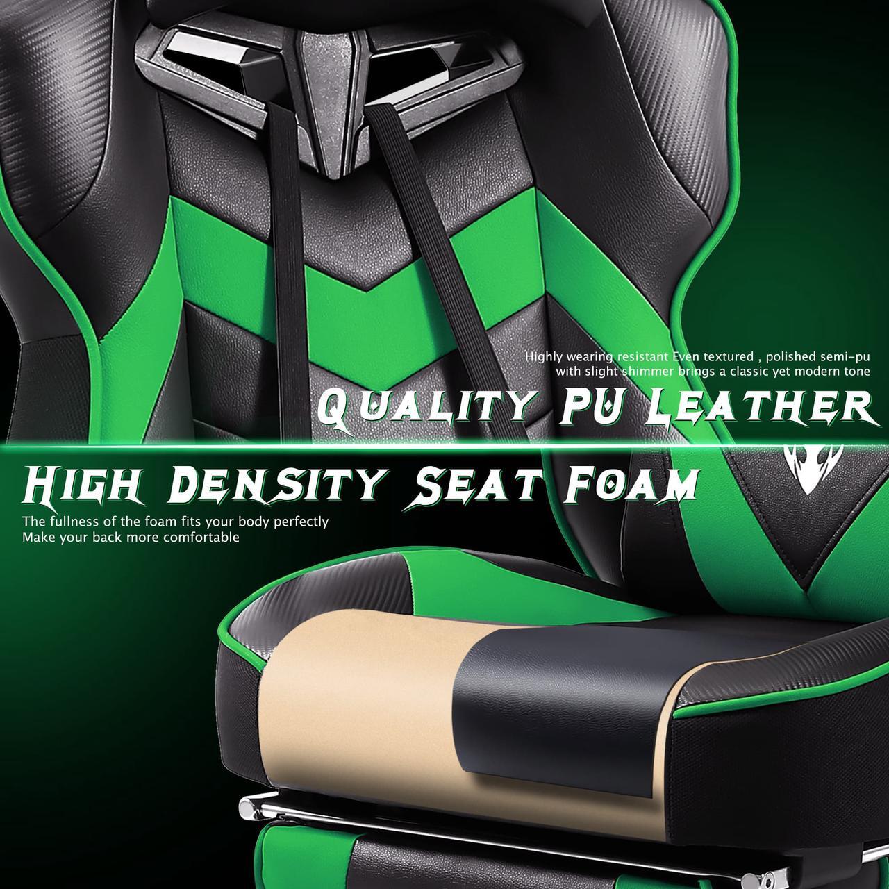 Alt view image 4 of 7 - Zeanus Gaming Chair for Adults Green, Gaming Chair with Footrest, Massage Computer Gaming Chair, Reclining Gaming Desk Chair, Big and Tall Video Gaming Chair, Racing Style Chair, E-Sports Gamer Chair