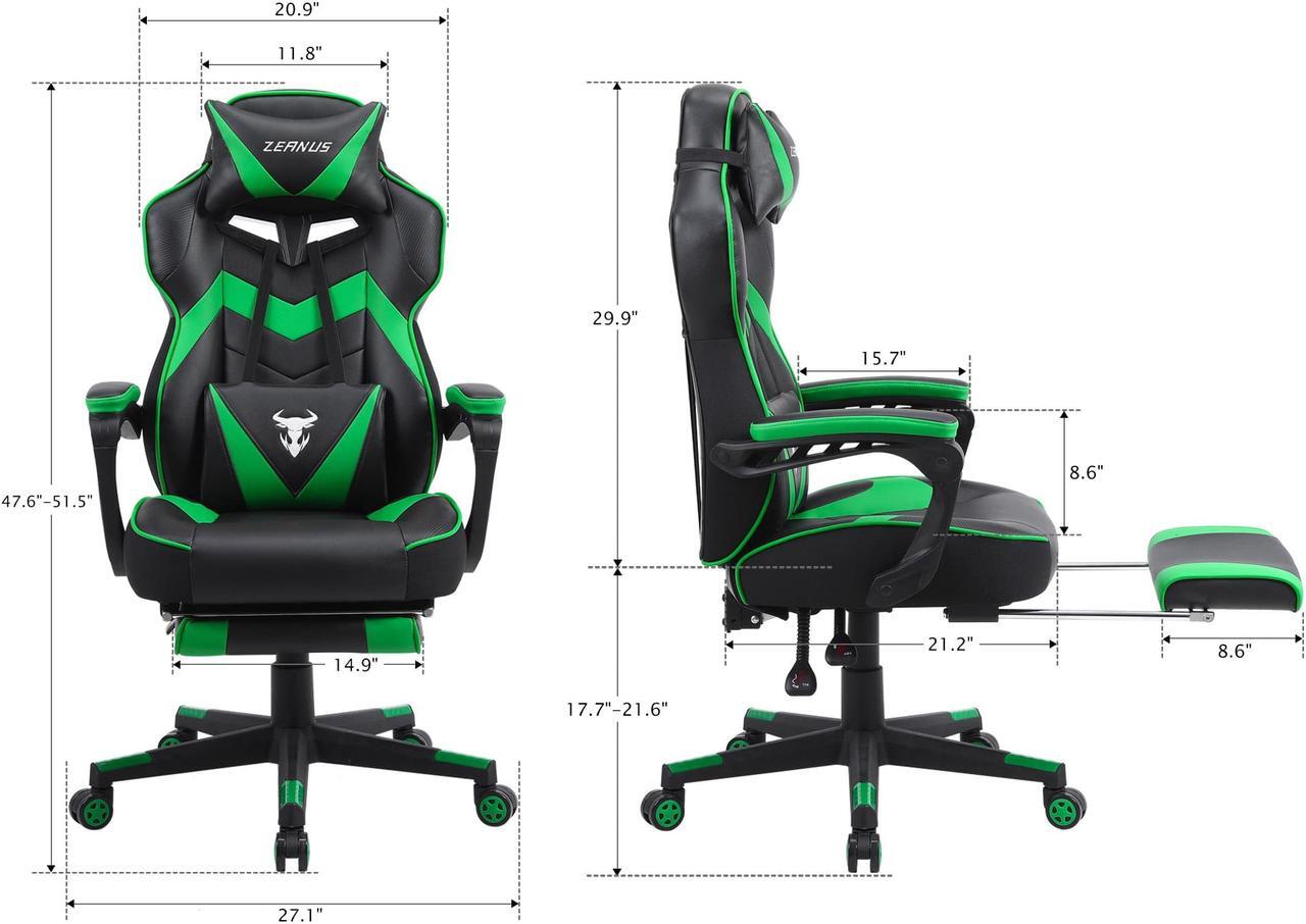 Alt view image 6 of 7 - Zeanus Gaming Chair for Adults Green, Gaming Chair with Footrest, Massage Computer Gaming Chair, Reclining Gaming Desk Chair, Big and Tall Video Gaming Chair, Racing Style Chair, E-Sports Gamer Chair