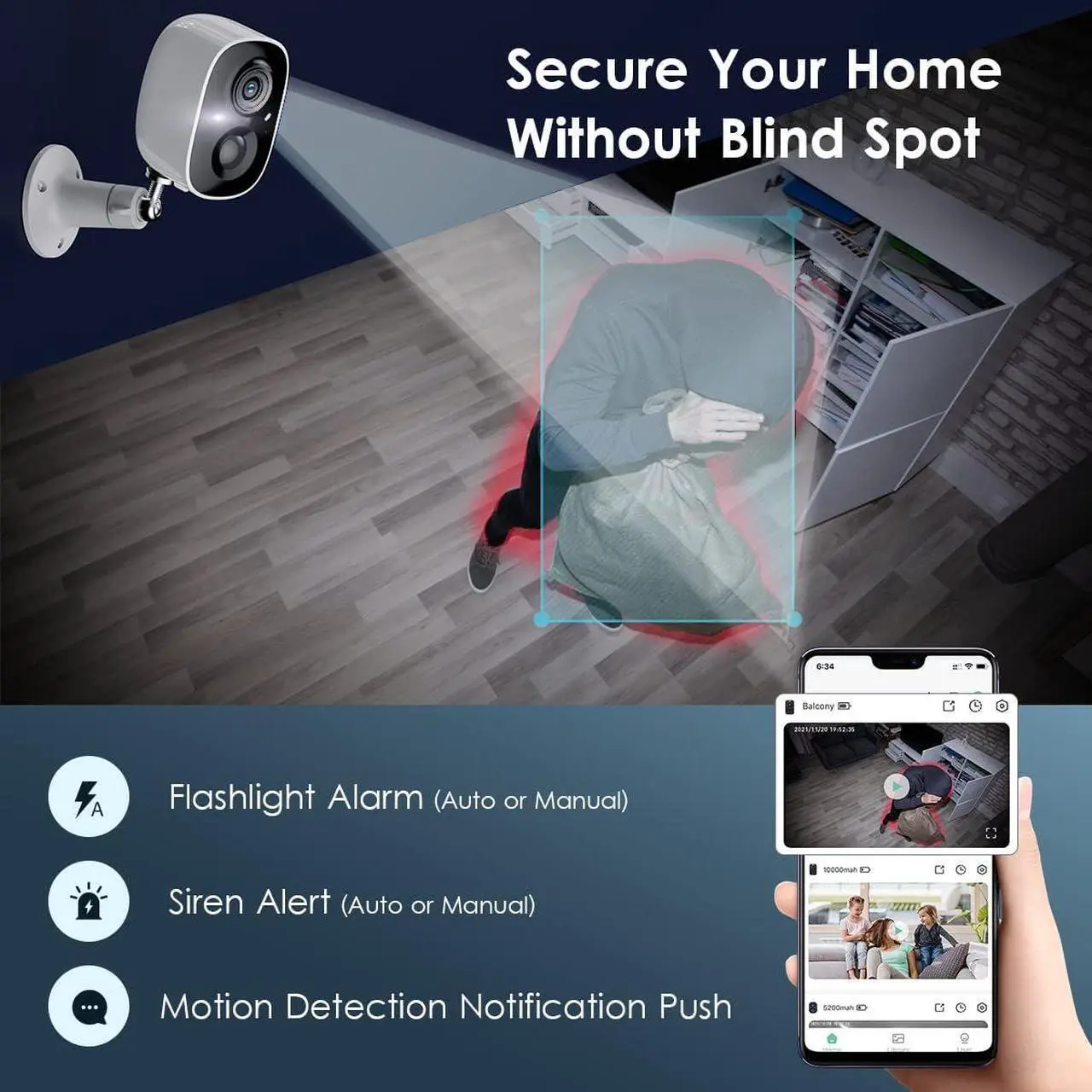Alt view image 4 of 7 - Solar Security Cameras Wireless Outdoor, Outdoor Camera Wireless 2-Way Talk Battery Powered Wi-Fi Cameras for Outside/Indoor 1080P Night Vision AI Motion Detection Spotlight Siren Alarm Waterproof
