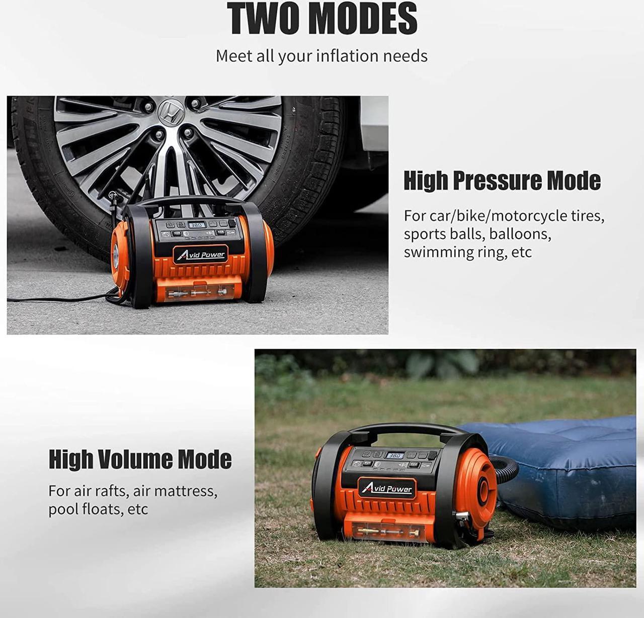 Alt view image 3 of 7 - AVID POWER Tire Inflator Portable Air Compressor, 12V DC / 110V AC Car Tire Pump, Air Mattress Pump with Inflation and Deflation Modes, Dual Powerful Motors, Digital Pressure Gauge