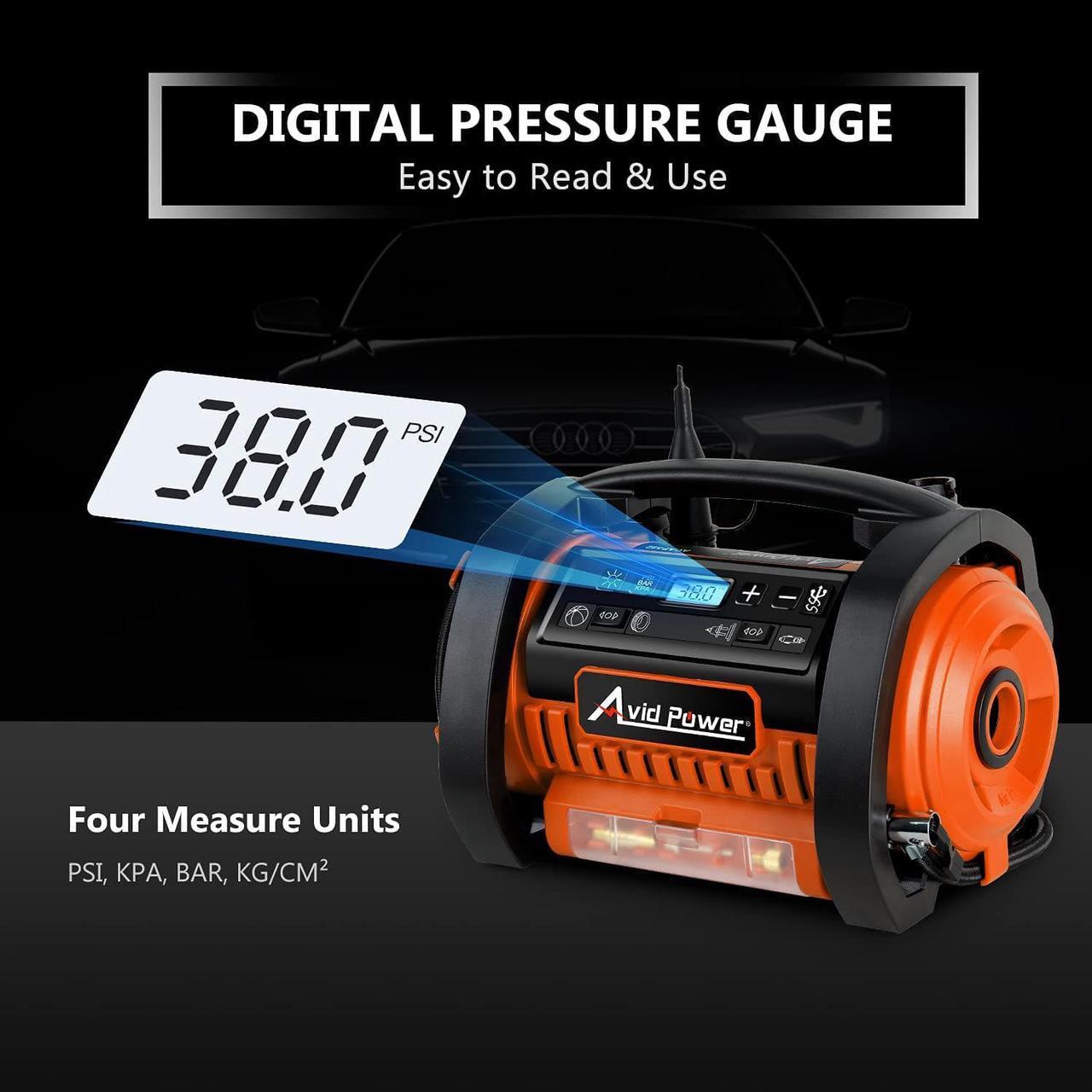 Alt view image 5 of 7 - AVID POWER Tire Inflator Portable Air Compressor, 12V DC / 110V AC Car Tire Pump, Air Mattress Pump with Inflation and Deflation Modes, Dual Powerful Motors, Digital Pressure Gauge
