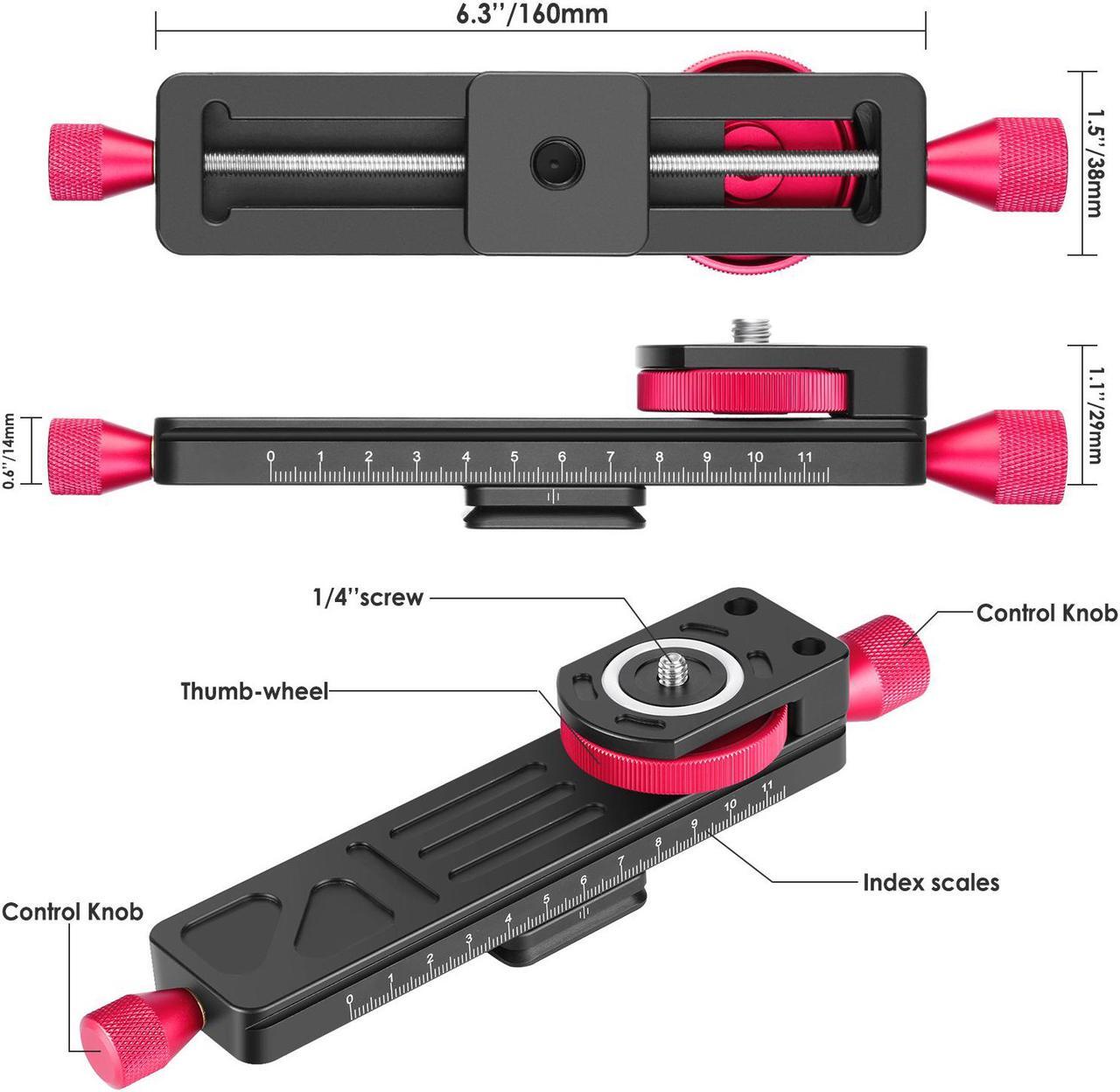 Alt view image 2 of 6 - koolehaoda Metal Wormdrive Macro Focusing Focus Rail Slider/Close-up Shooting Clamp Plate: 115mm Adjustment with 1/4"Screw Head for DSLR Cameras,Tripod Ballhead, Arca/RRS Lever Clamp Compati (W-160)