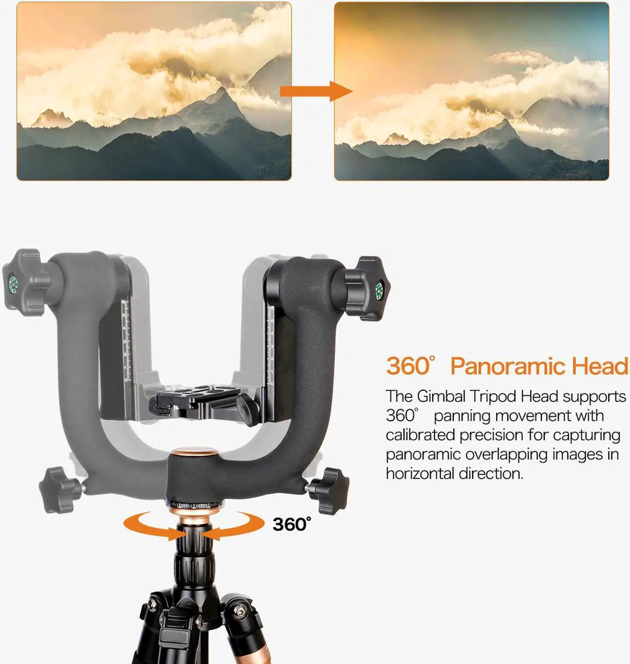 Alt view image 6 of 7 - Koolehaoda Professional Heavy Duty Metal Gimbal Tripod Head with with Arca Swiss Quick Release Plate and Bubble Level for Digital SLR Cameras up to 26lbs/12kg - (KQ-45)
