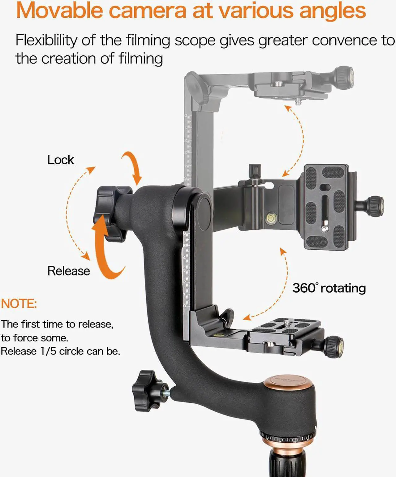 Alt view image 5 of 7 - Koolehaoda Professional Heavy Duty Metal Gimbal Tripod Head with with Arca Swiss Quick Release Plate and Bubble Level for Digital SLR Cameras up to 26lbs/12kg - (KQ-45)