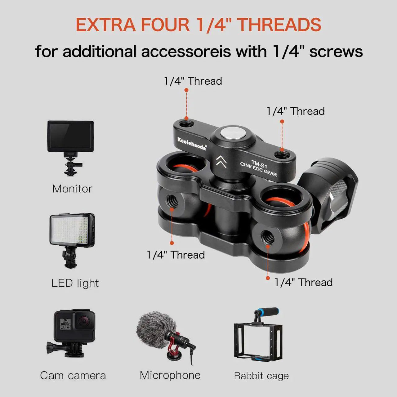 Alt view image 4 of 6 - Koolehaoda Large magic arm,load 5KG,Articulating Magic Arm with Double Ballheads for Camera Cage Rig Kit Handle Plate, Field Monitor, Lights,Microphone,Audio Recorders(TMS-1)