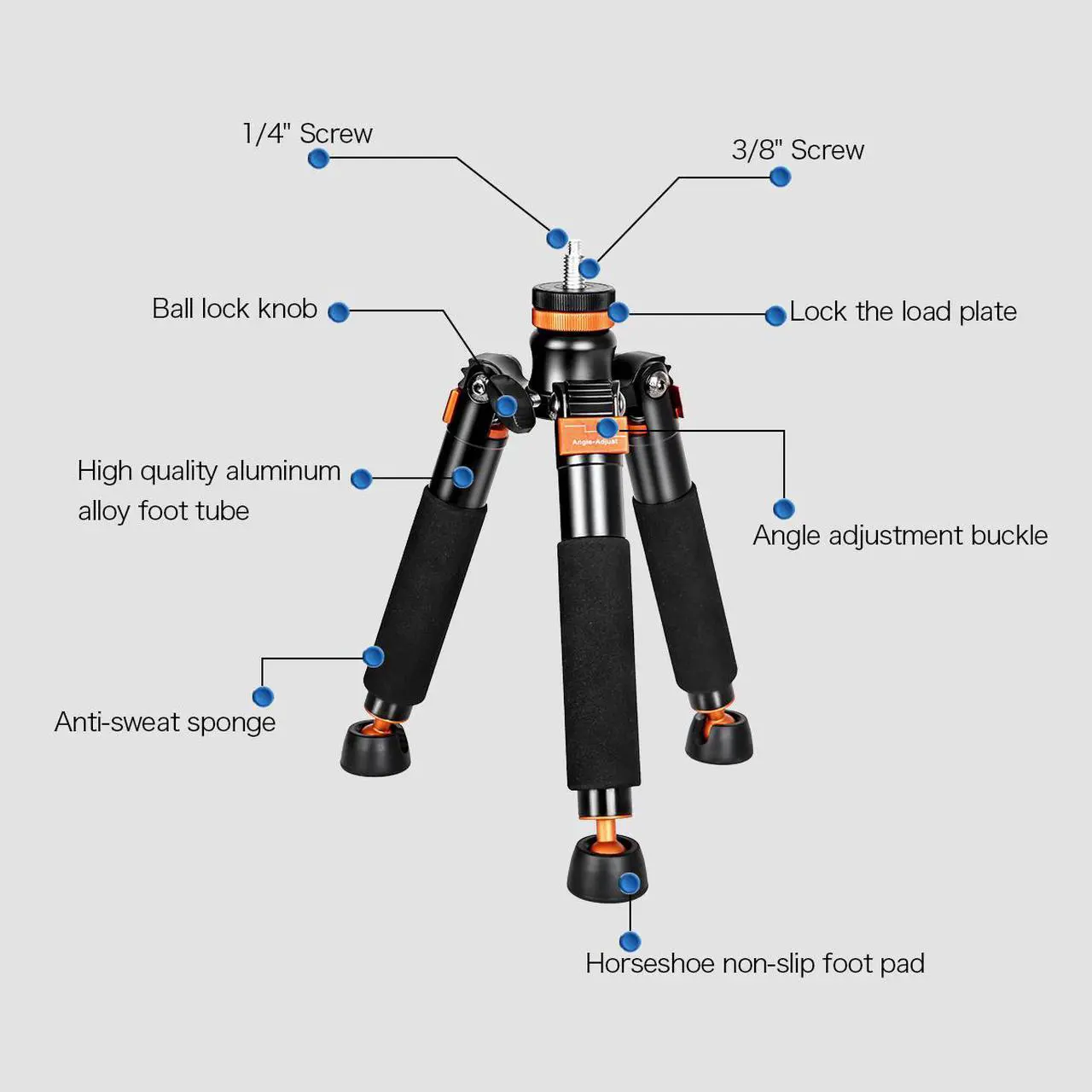 Alt view image 3 of 6 - Koolehaoda A3 Tabletop Mini Tripod with 1/4 and 3/8" Screw Mount, Universal Monopod Base Unipod Support Compatible with DSLR Cameras Video Micro Shooting