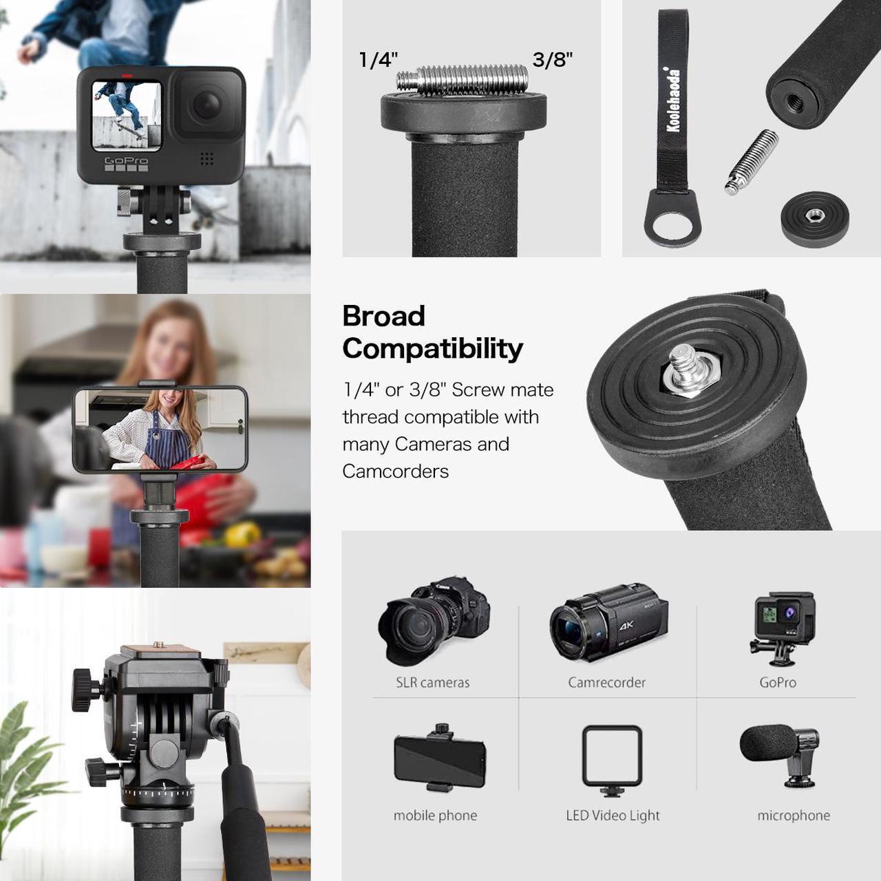 Alt view image 7 of 7 - Koolehaoda 64-inch Camera Aluminium Monopod Unipod