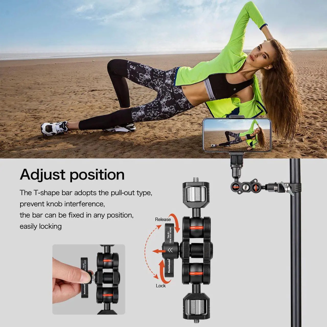 Alt view image 2 of 6 - Koolehaoda Large magic arm,load 5KG,Articulating Magic Arm with Double Ballheads for Camera Cage Rig Kit Handle Plate, Field Monitor, Lights,Microphone,Audio Recorders(TMS-1)