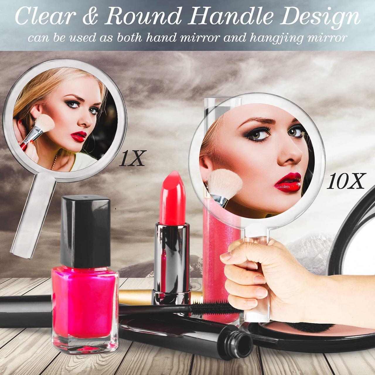 Alt view image 5 of 7 - MILEDUO Double-Sided Handheld Mirror with Stand 1X/10X Magnifying Mirror with Handle Clear Adjustable Handheld Mirror Round Makeup Hand Mirror for Women Girls Makeup Tools Home Travel Use