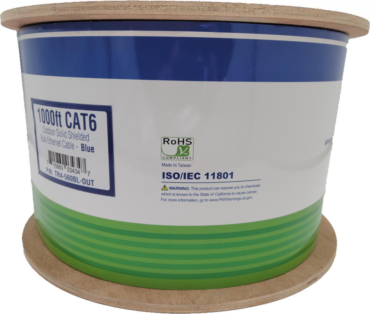 Alt view image 9 of 9 - Micro Connectors 1000 Feet Solid Shielded (STP) CAT6 Outdoor, UV Resistant Bulk Ethernet (23AWG) Cable - Blue (TR4-560BL-OUT)