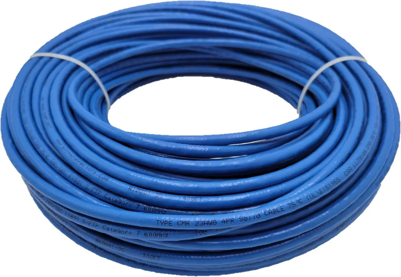 Alt view image 4 of 4 - Micro Connectors 250 Feet Cat7 Bulk Ethernet 23AWG Cable Solid & Shielded (S/FTP) CMR Riser (Blue) (TR4-580SRBL-250)