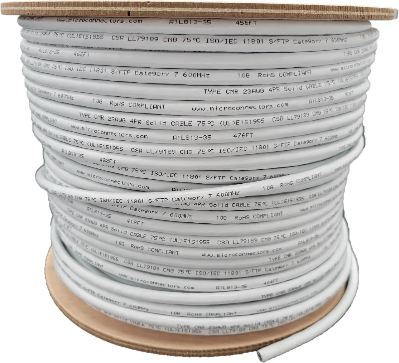 Alt view image 3 of 7 - Micro Connectors 500 Feet Cat7 23AWG Solid & Shielded Bulk Ethernet Cable (S/FTP) CMR Riser-rated (White) (TR4-580SRWH-500)