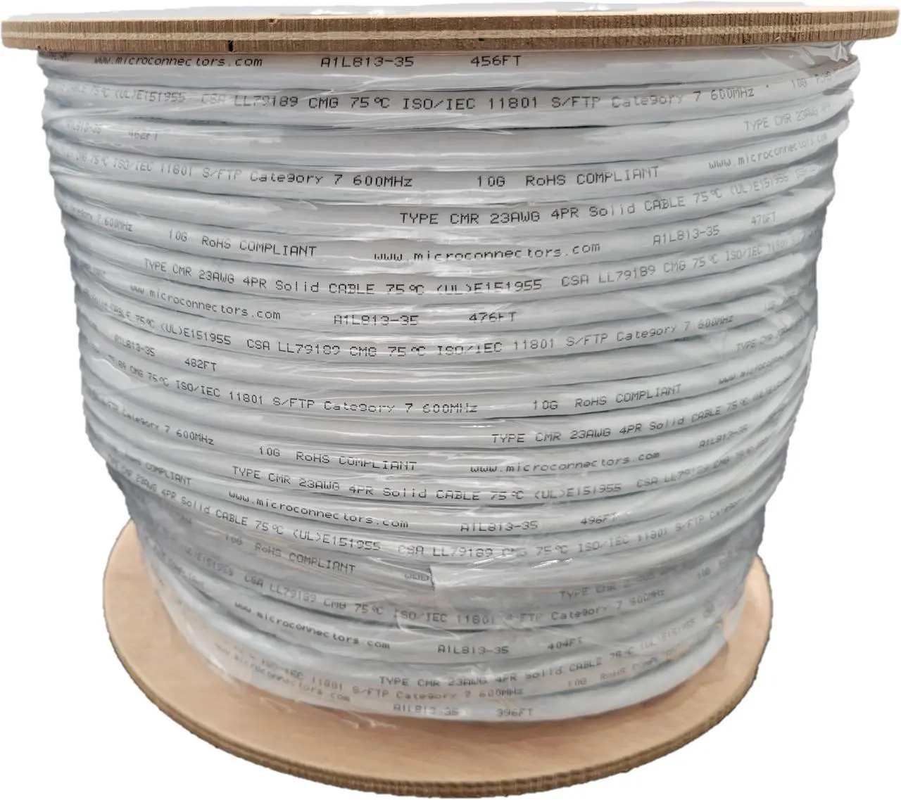 Alt view image 4 of 7 - Micro Connectors 500 Feet Cat7 23AWG Solid & Shielded Bulk Ethernet Cable (S/FTP) CMR Riser-rated (White) (TR4-580SRWH-500)