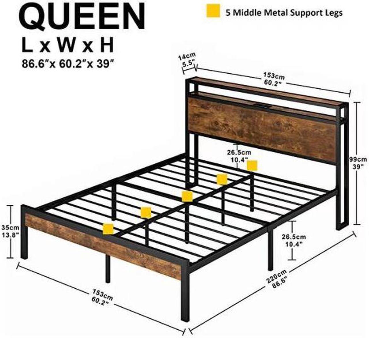 Alt view image 3 of 7 - Queen Size Metal Platform Bed Frame with Wooden Headboard and Footboard with USB LINER, No Box Spring Needed, Large Under Bed Storage, Easy Assemble
