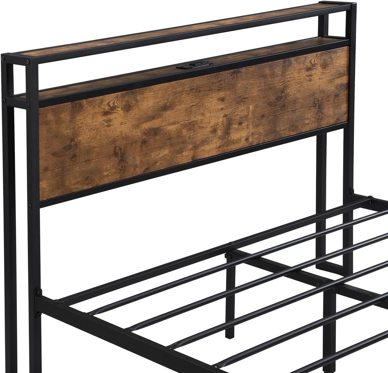 Alt view image 6 of 7 - Queen Size Metal Platform Bed Frame with Wooden Headboard and Footboard with USB LINER, No Box Spring Needed, Large Under Bed Storage, Easy Assemble