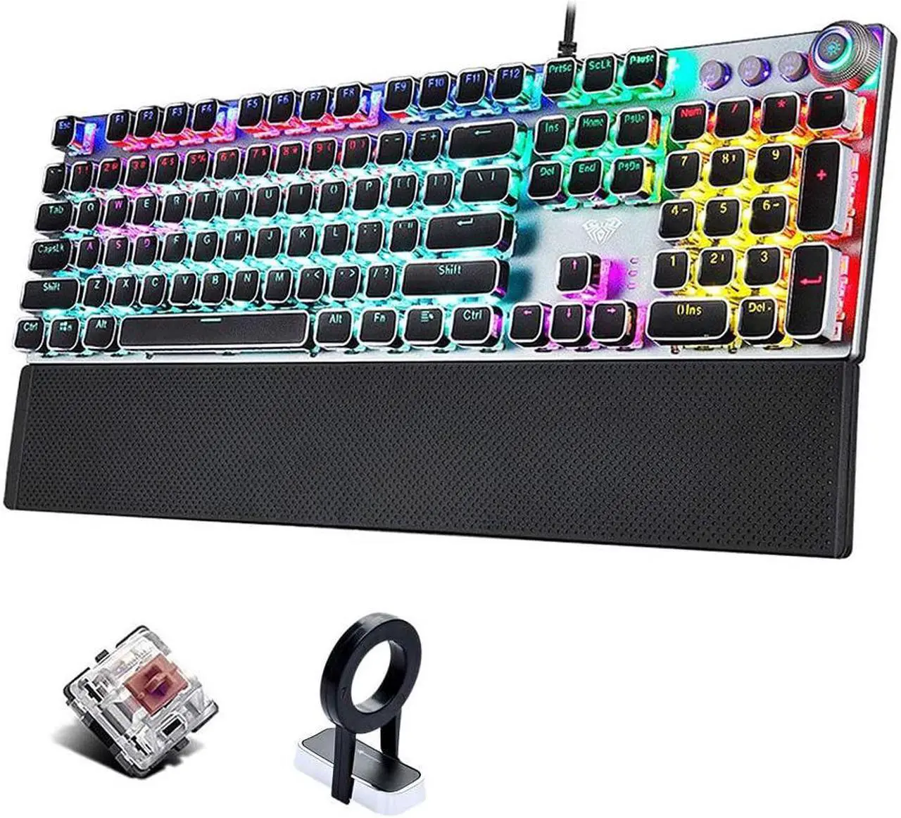 Main image of Retro Gaming Keyboard Steampunk Mechanical USB Keyboard Lychee 108 Anti-gosting Vintage Typewriting Keycaps with RGB Backlit Detachable Wrist Rest and Brown Switch