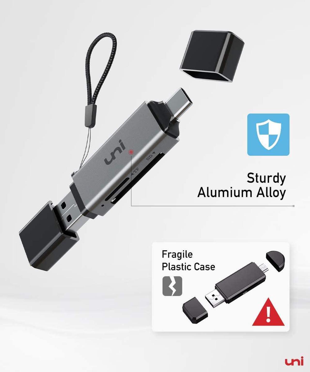 Alt view image 3 of 7 - SD Card Reader, uni USB C Memory Card Reader Adapter USB 3.0, Supports SD/Micro SD/SDHC/SDXC/MMC, Compatible for MacBook Pro, MacBook Air, iPad Pro 2018, Galaxy S20, Huawei Mate 30, and More