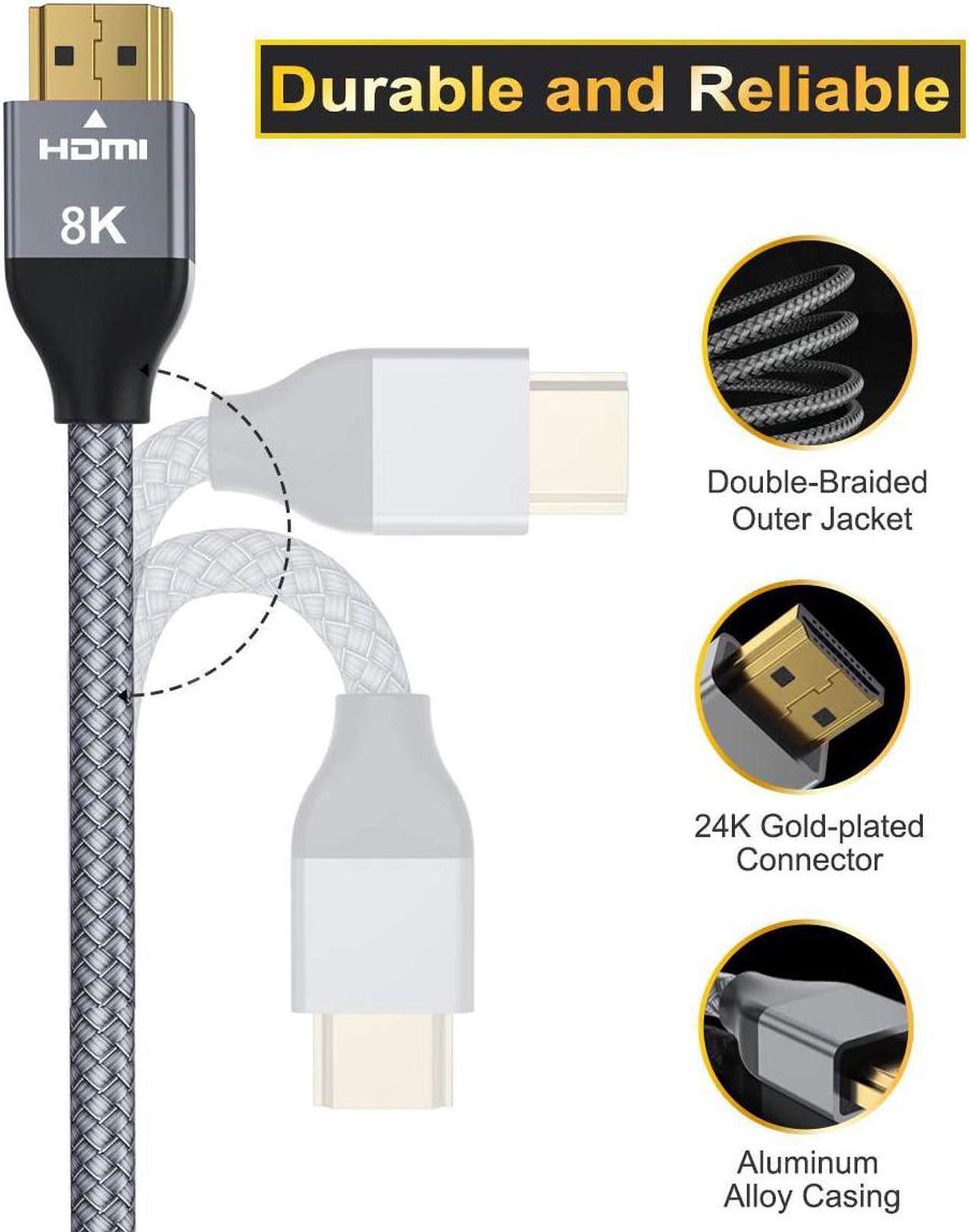 Alt view image 2 of 7 - 8K 60Hz HDMI Cable 6.6FT 2-Pack,Certified 48Gbps 7680P Ultra High Speed HDMI Cord for Apple TV,Roku,Samsung QLED,2.0 2.1,Sony Playstation,PS5,6FT,Xbox One Series X,eARC HDR HDCP 2.2 2.3,4K 120Hz 144Hz