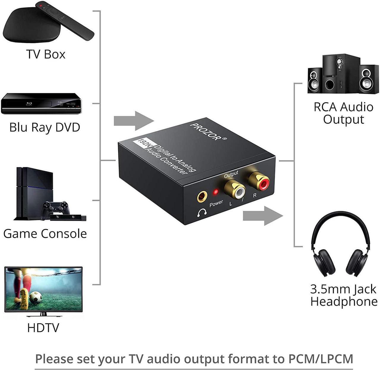 Alt view image 2 of 7 - 192KHz Digital to Analog Audio Converter DAC Digital SPDIF Optical to Analog L/R RCA Converter Toslink Optical to 3.5mm Jack Adapter for PS3 HD DVD PS4 Amp Apple TV Home Cinema
